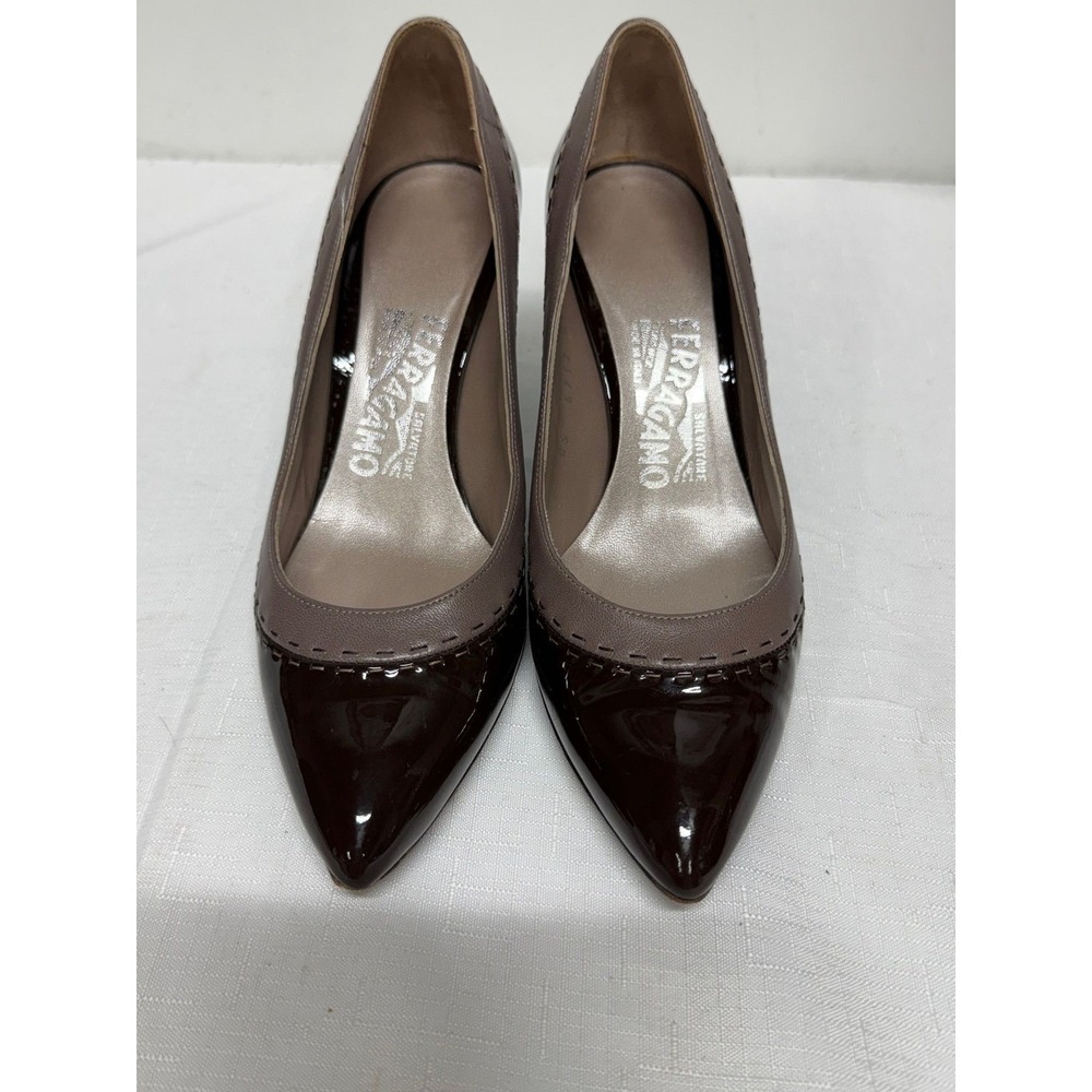 Salvatore Ferragamo Brown Patent Leather Two-Tone Pointed Toe Pumps Size 6B